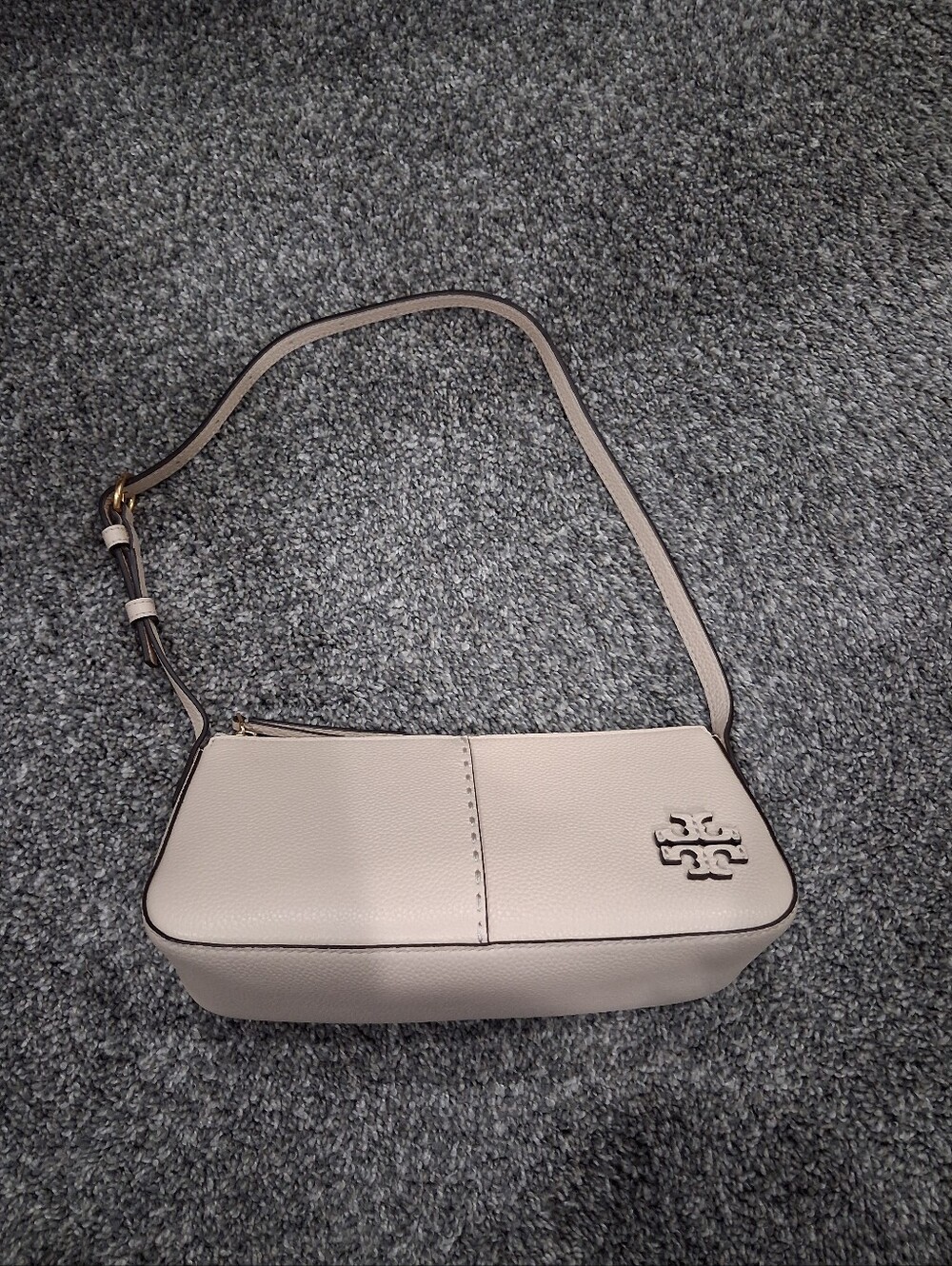 Tory Burch McGraw Wedge Shoulder Bag In Soft Ivory Pebble Leather NWOT